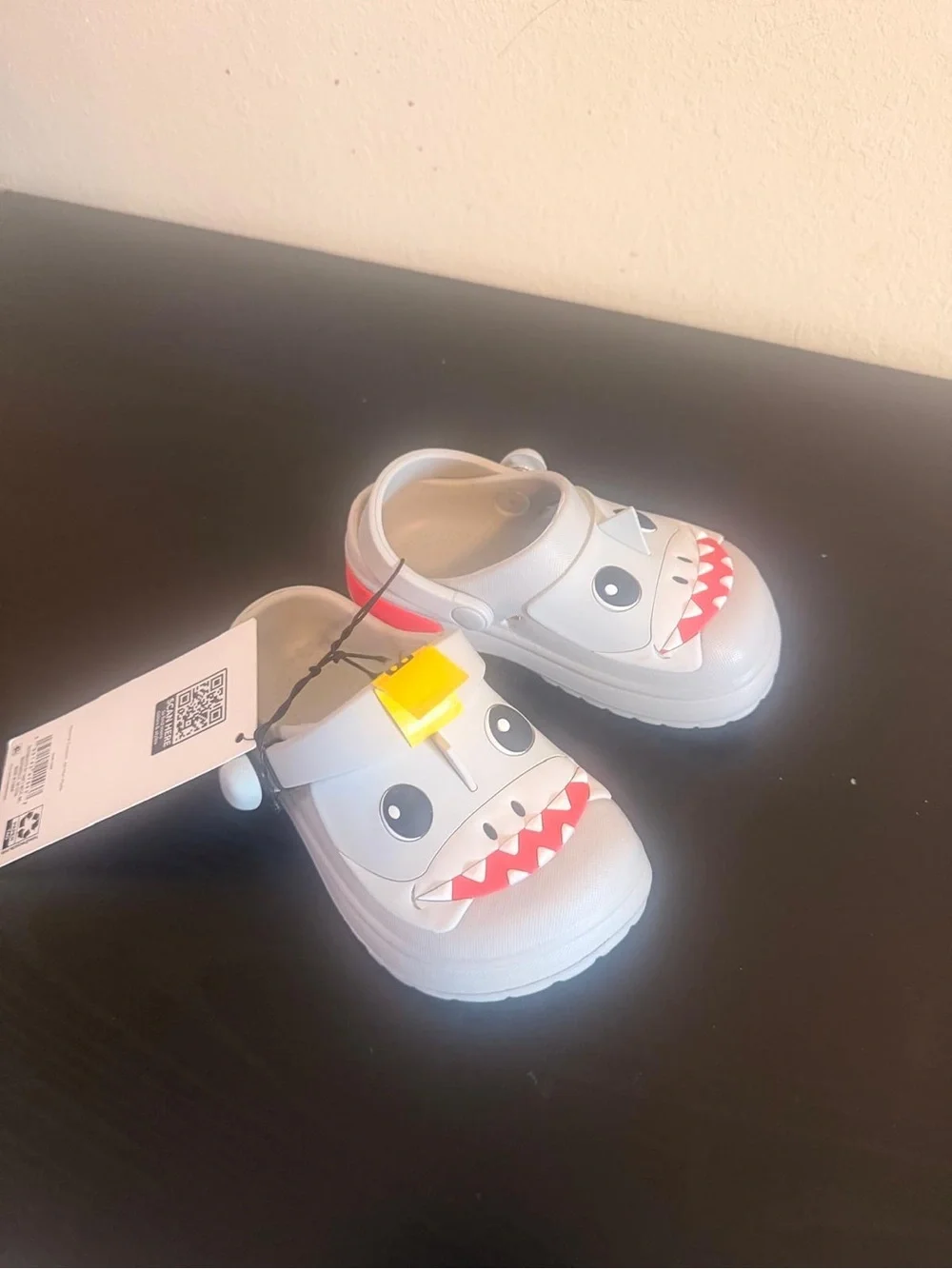 Kids Shark Clog Sandals in Gray and Red